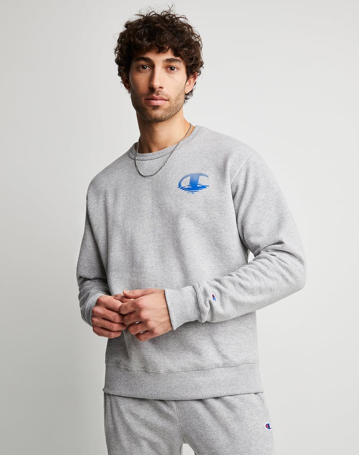 Champion Powerblend Fleece Crew Ripple Effect Graphics Erkek Sweatshirt Gri ( PLSEDN761 )